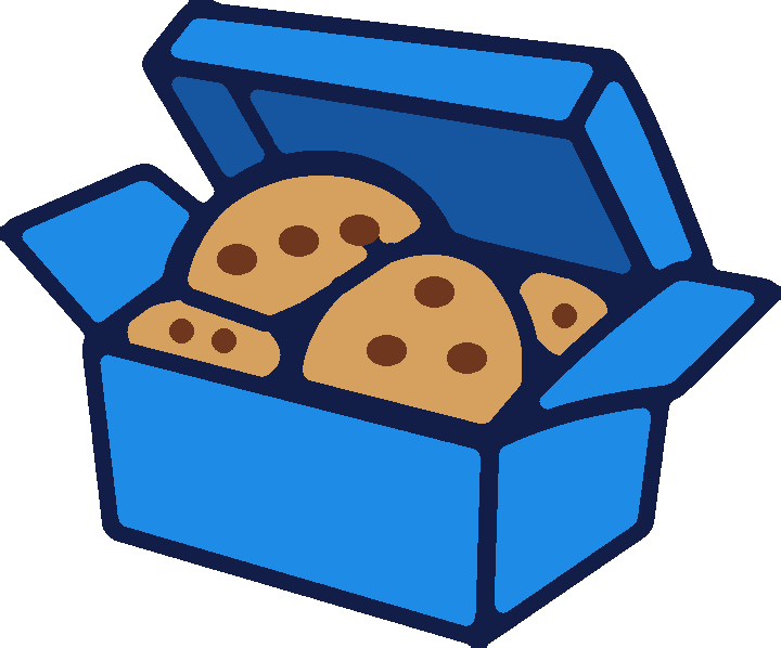 CookieBitez blue cookie box with chocolate chip cookies